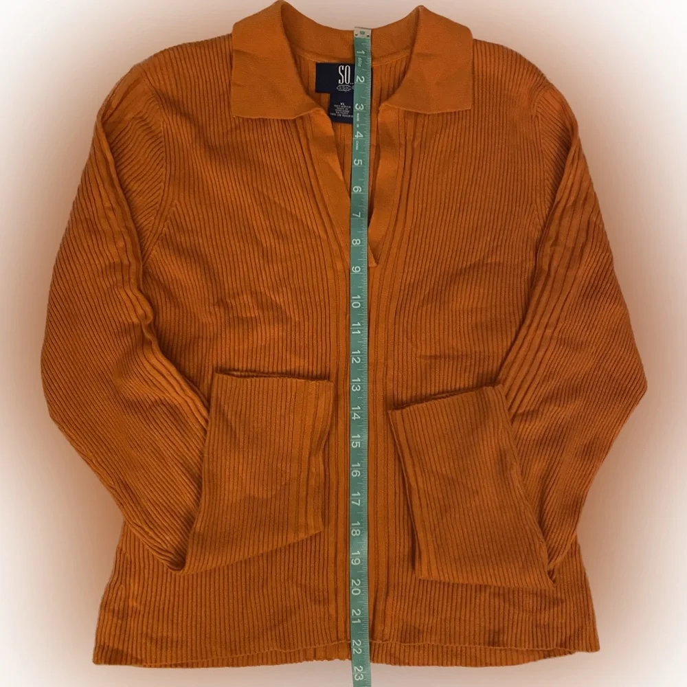 Vintage 90s SO gsjc Orange v neck collared lightweight sweater top juniors XL - Picture 8 of 9